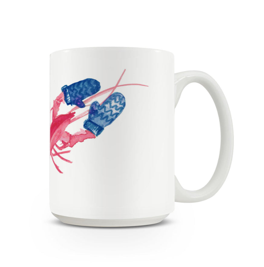 WATERCOLOR LOBSTER WITH BLUE MITTENS MUG
