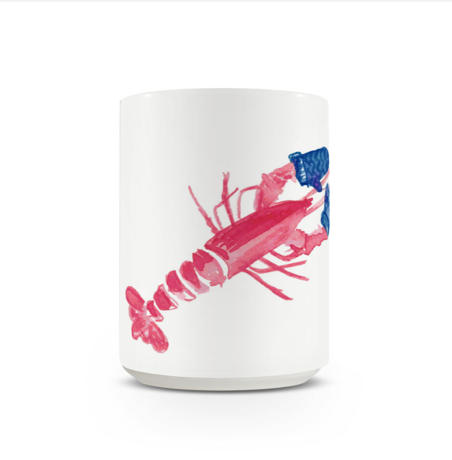 WATERCOLOR LOBSTER WITH BLUE MITTENS MUG