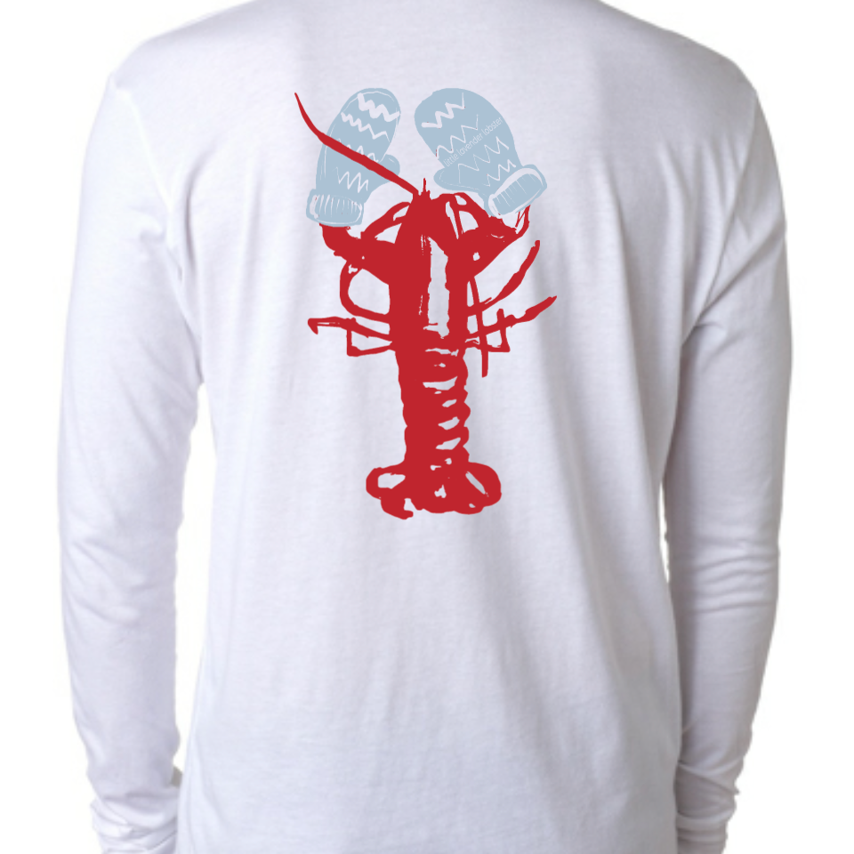 LOBSTER WITH BLUE MITTENS - Long-sleeve Front and Back Lobster