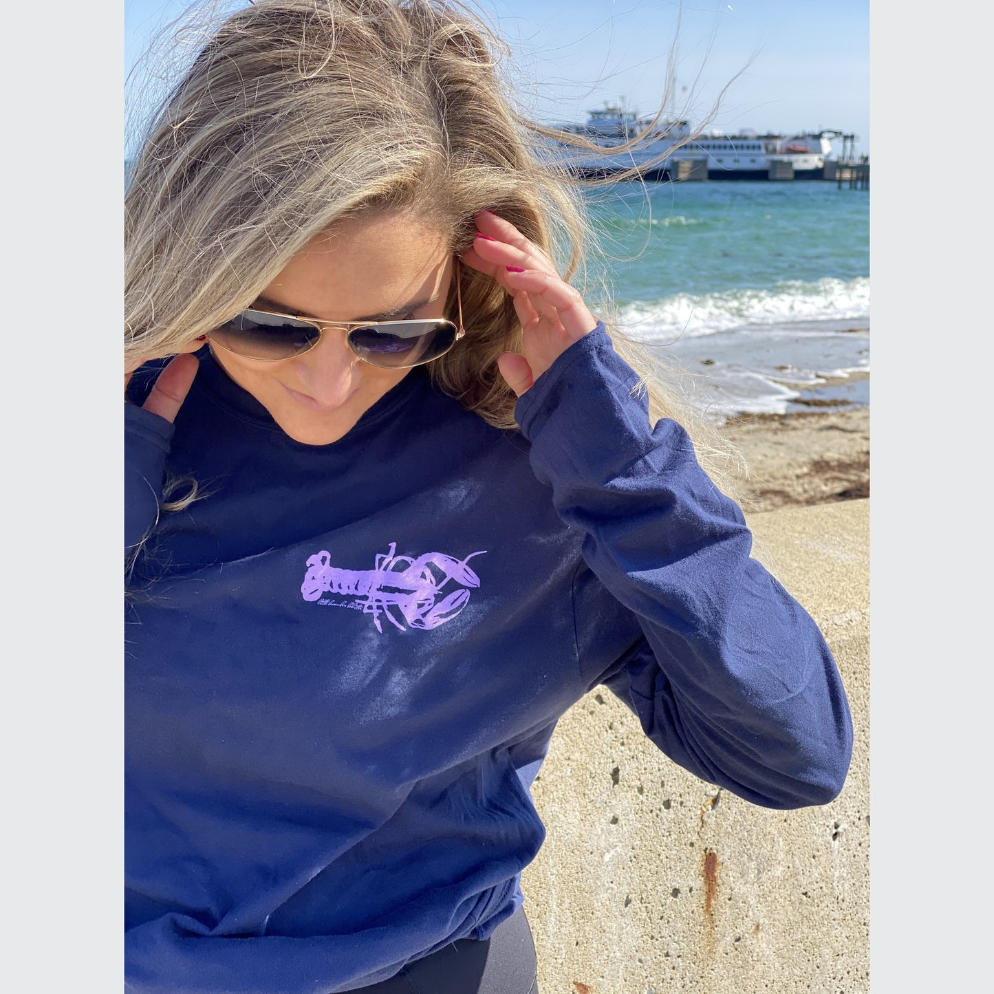 Lavender Lobster Longsleeve Tee - Small Lobster - Navy