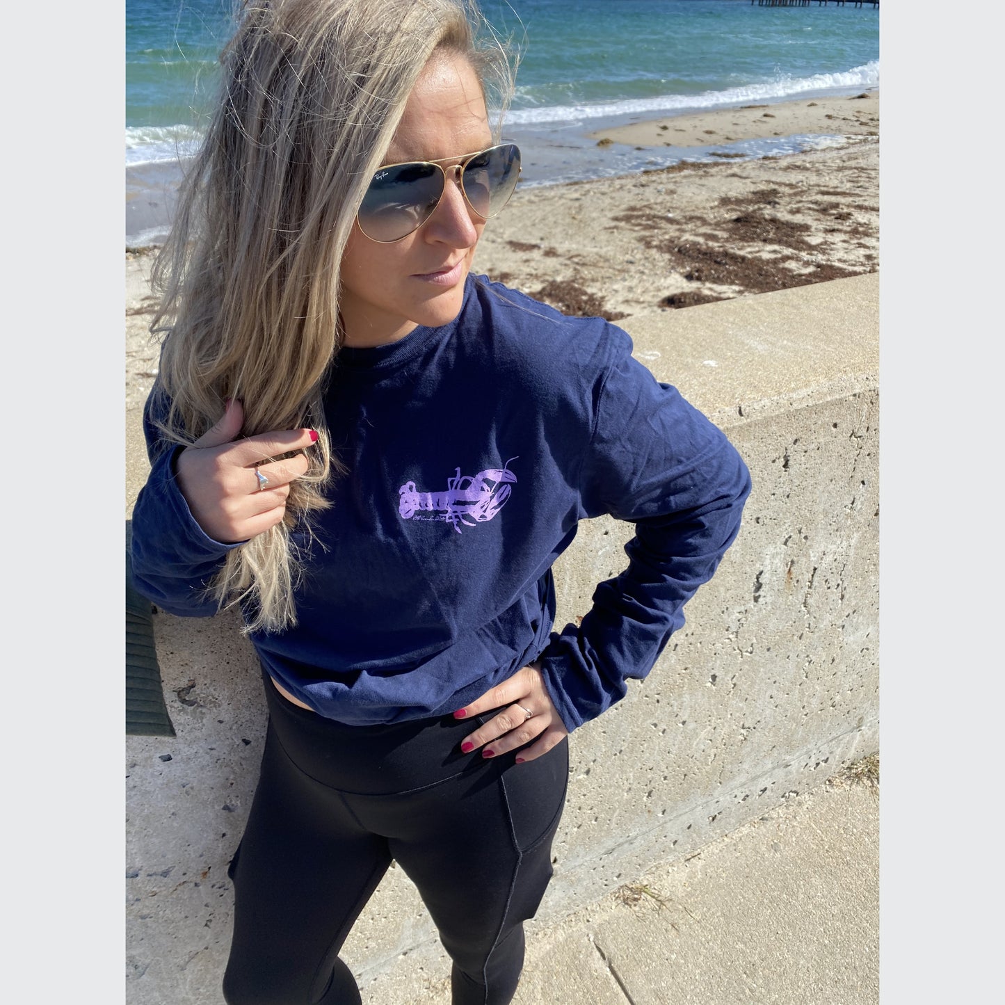 Lavender Lobster Longsleeve Tee - Small Lobster - Navy