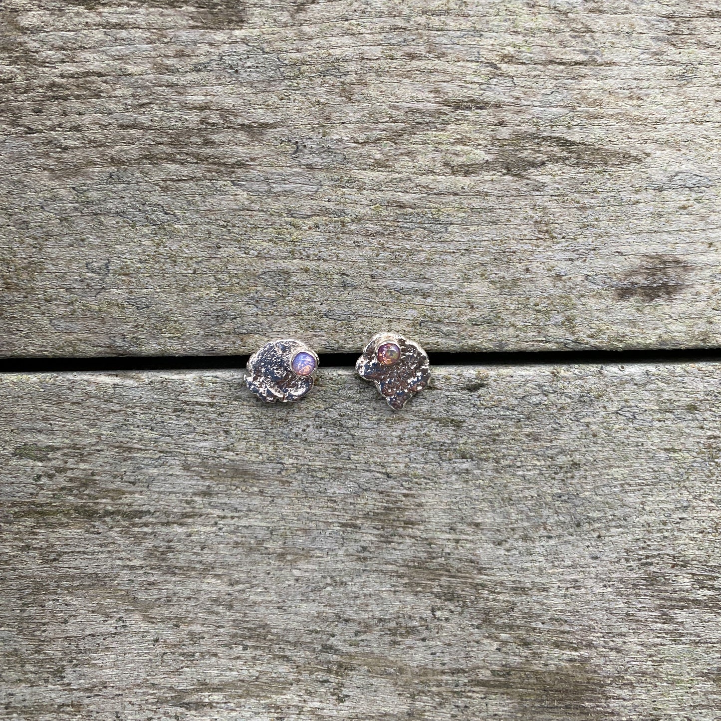 ORGANIC SILVER + 3mm GLASS FIRE OPAL EARRINGS