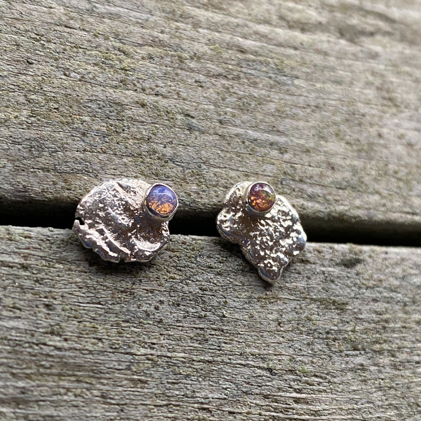 ORGANIC SILVER + 3mm GLASS FIRE OPAL EARRINGS