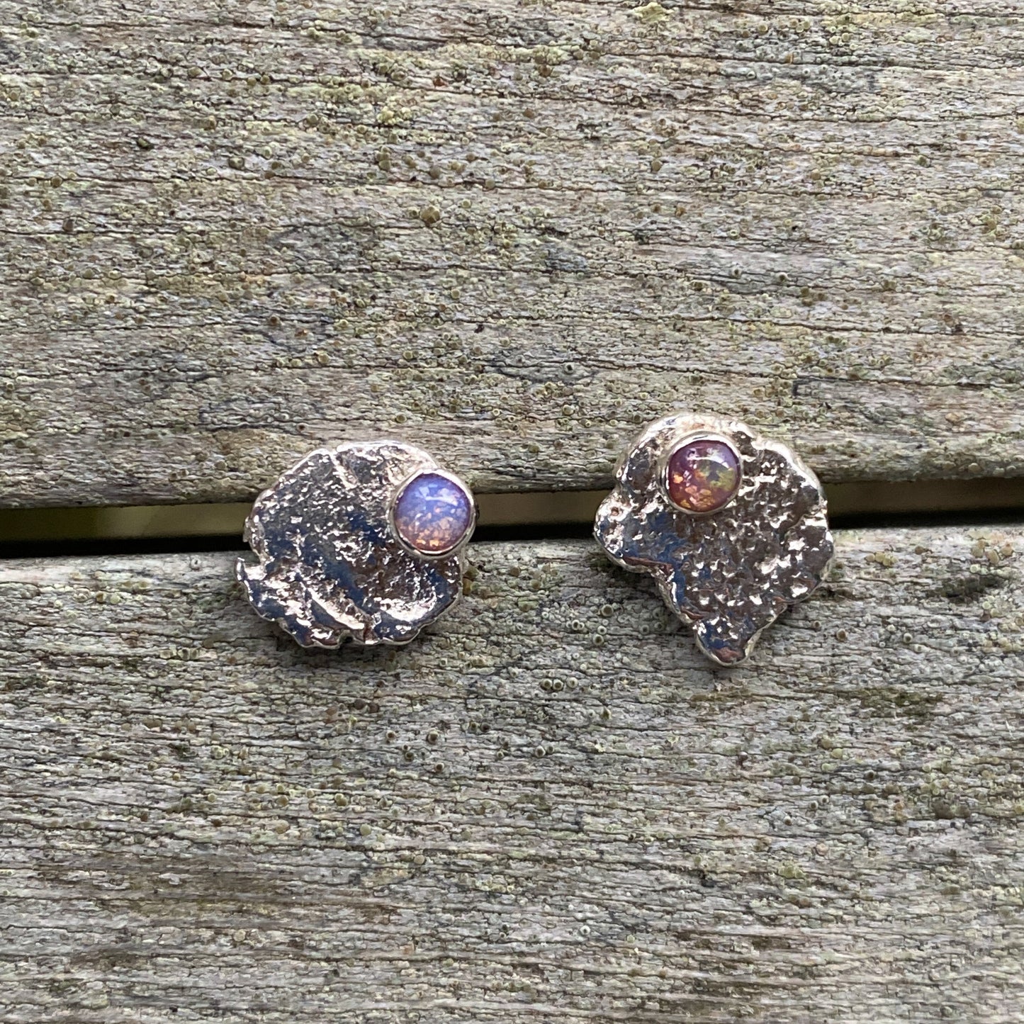 ORGANIC SILVER + 3mm GLASS FIRE OPAL EARRINGS
