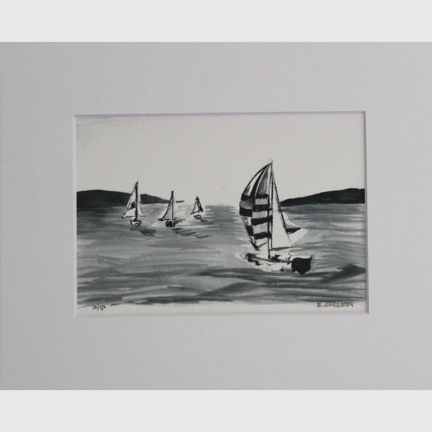 BLACK AND WHITE SAILBOATS - PRINT