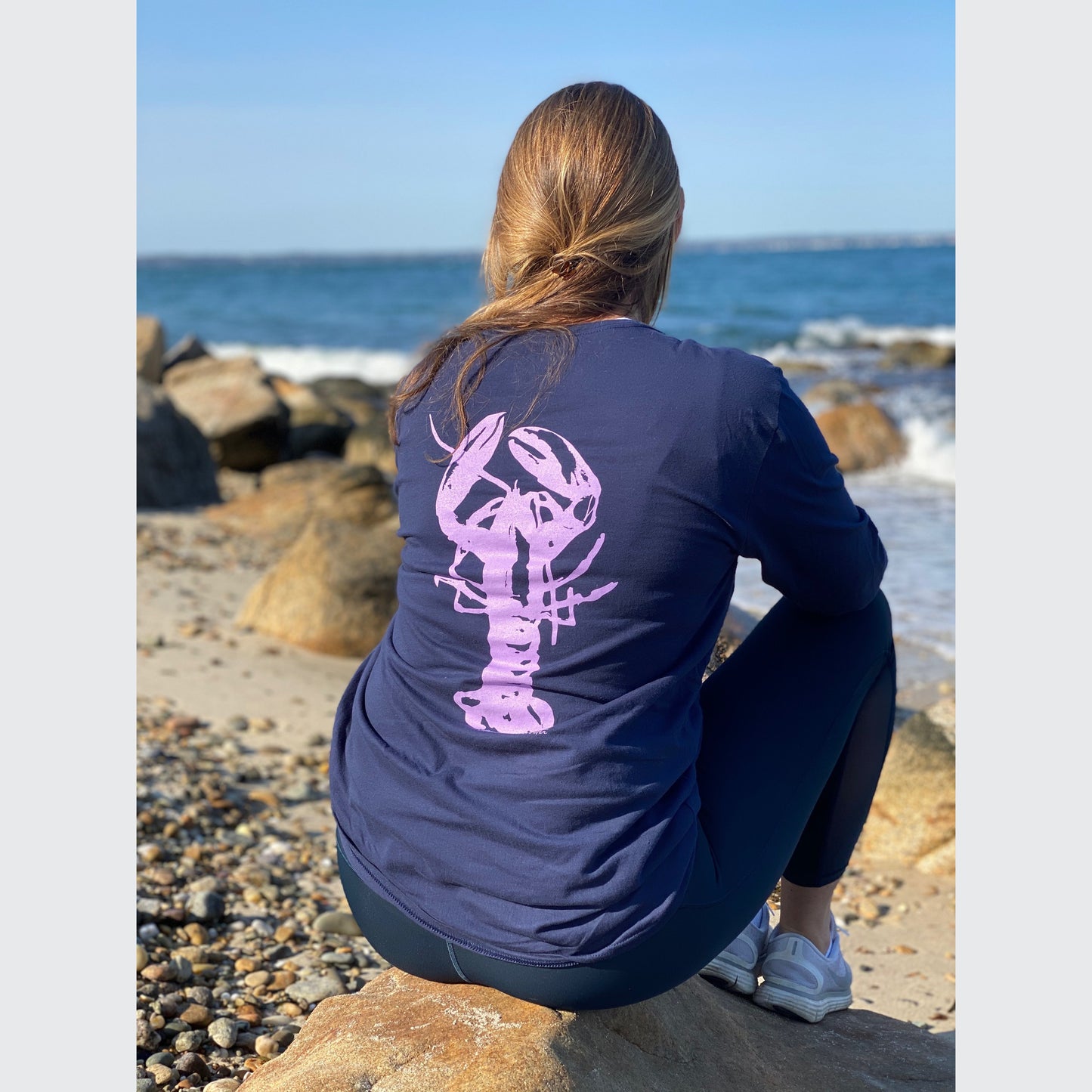 Lavender Lobster Longsleeve Tee - Navy