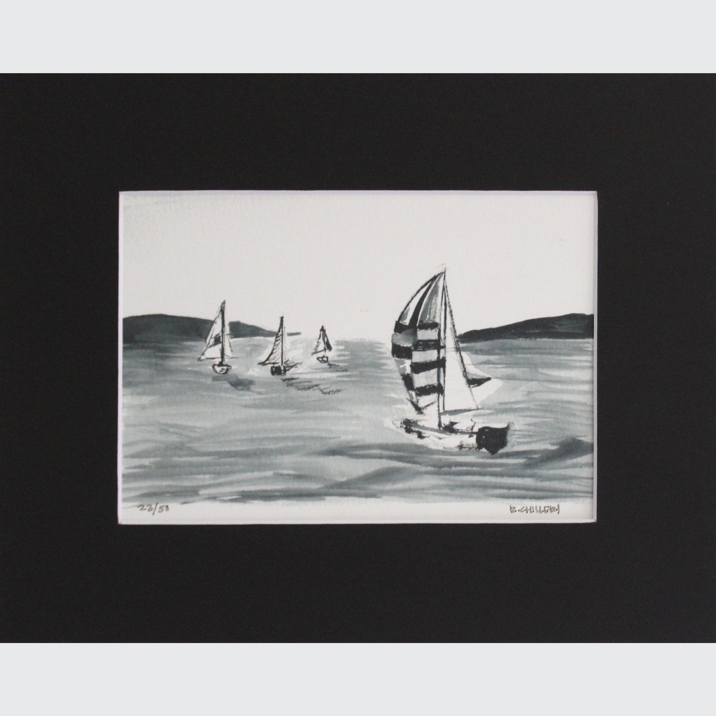 BLACK AND WHITE SAILBOATS - PRINT