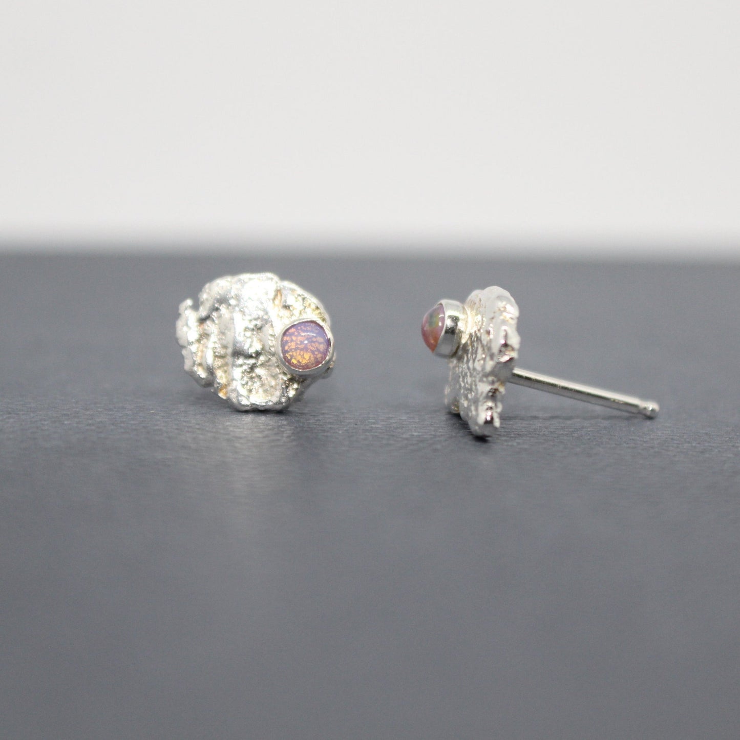 ORGANIC SILVER + 3mm GLASS FIRE OPAL EARRINGS