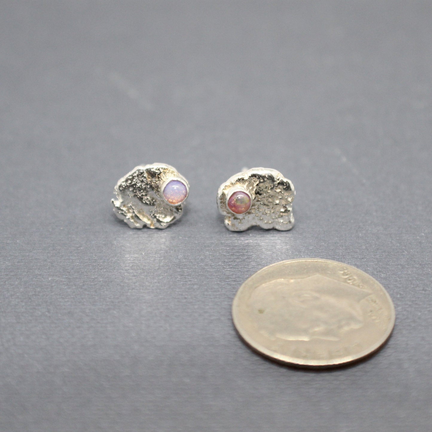 ORGANIC SILVER + 3mm GLASS FIRE OPAL EARRINGS