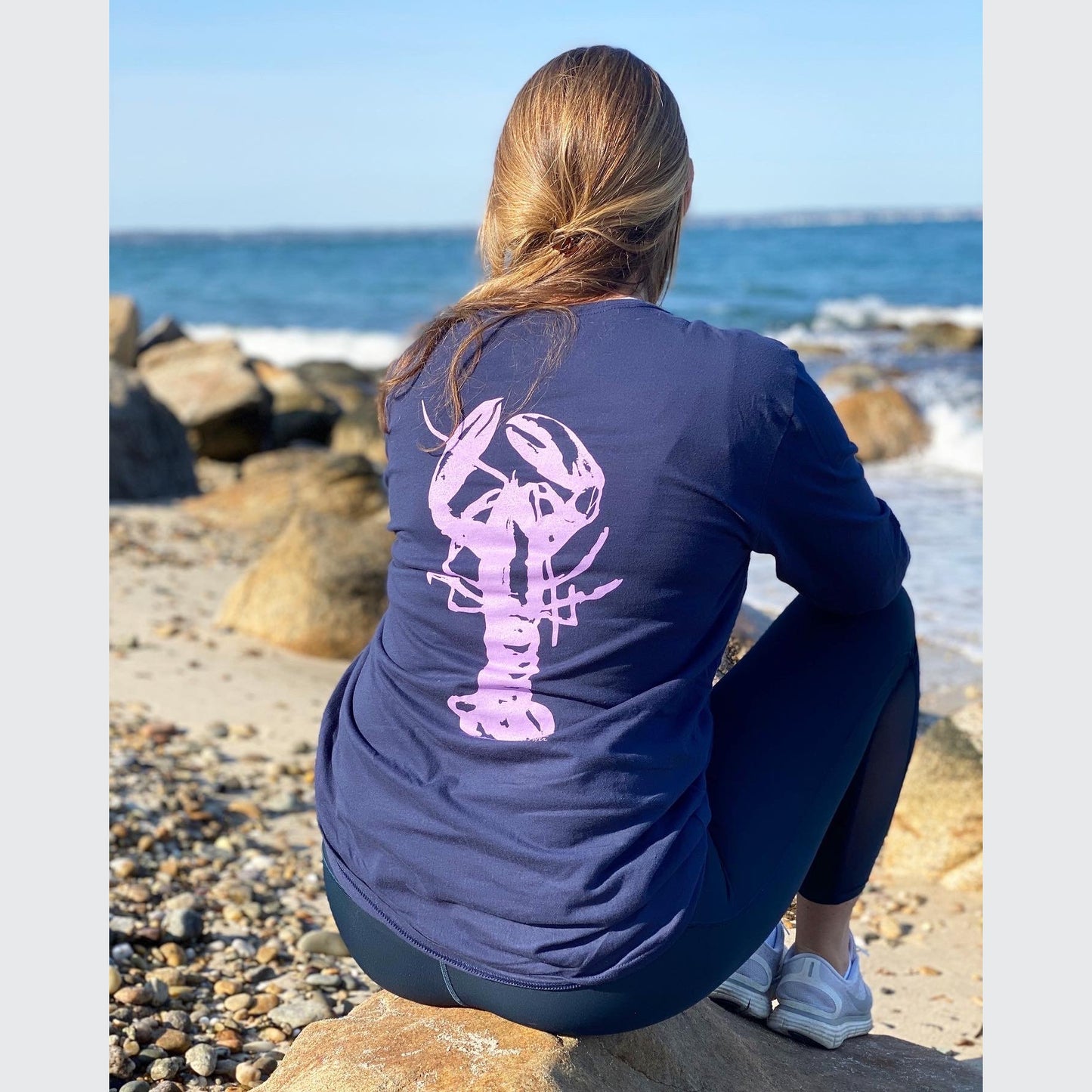 Lavender Lobster Longsleeve Tee - Navy