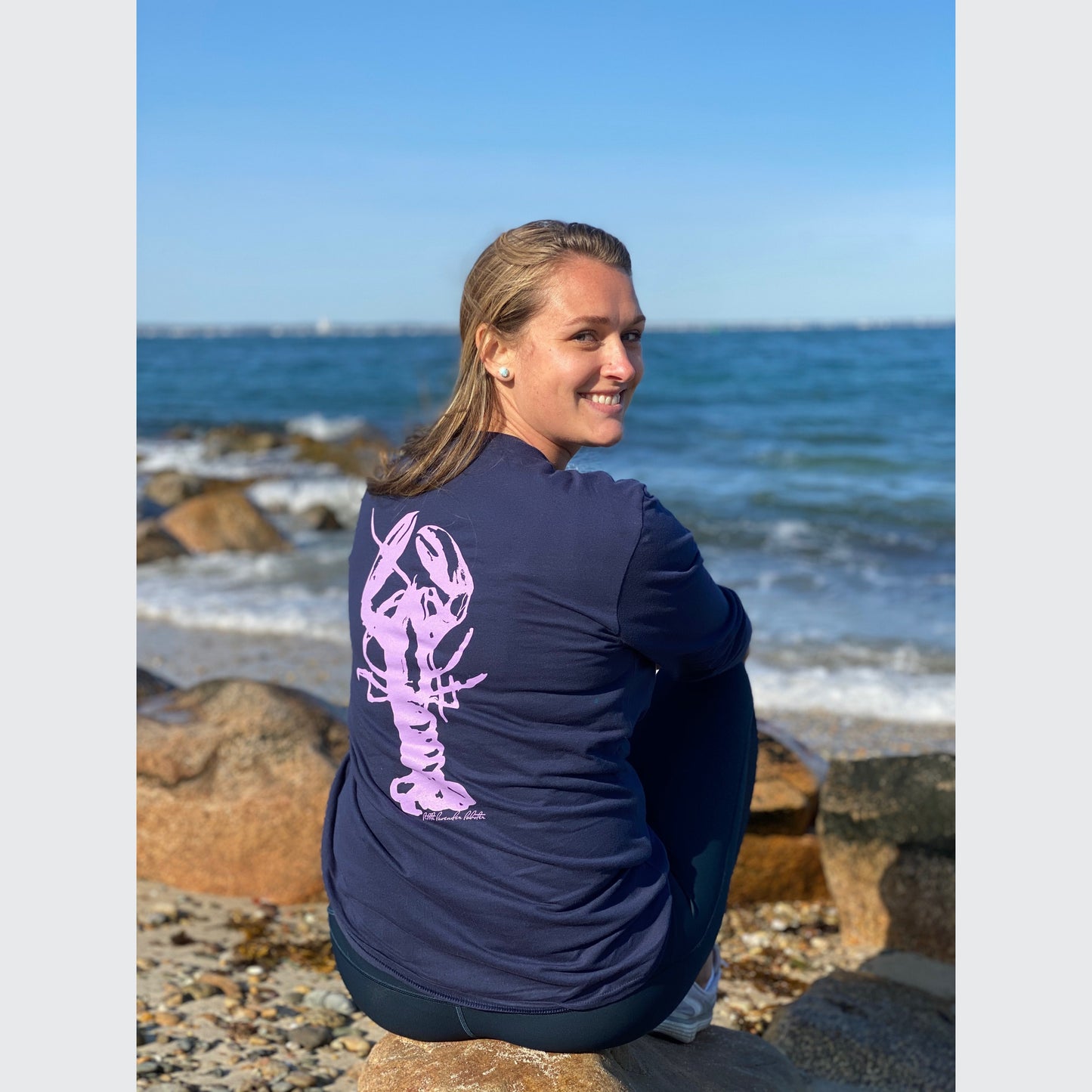Lavender Lobster Longsleeve Tee - Navy