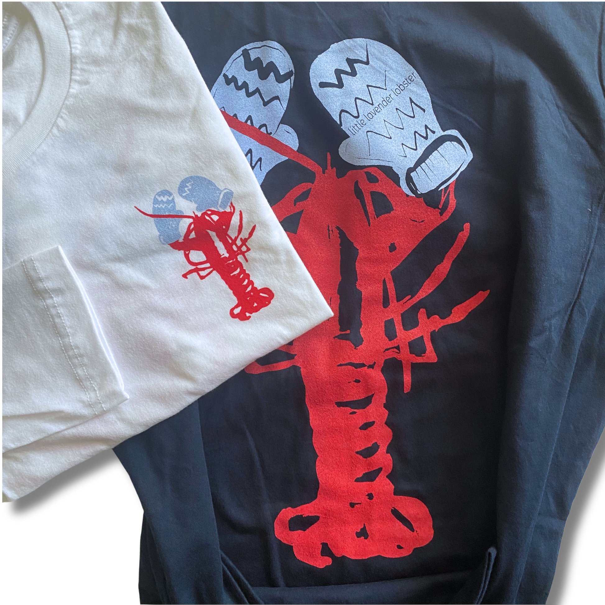 LOBSTER WITH BLUE MITTENS - Long-sleeve Front and Back Lobster Little Lavender Lobster LOBSTER WITH BLUE MITTENS - Long-sleeve Front and Back Lobster Little Lavender Lobster