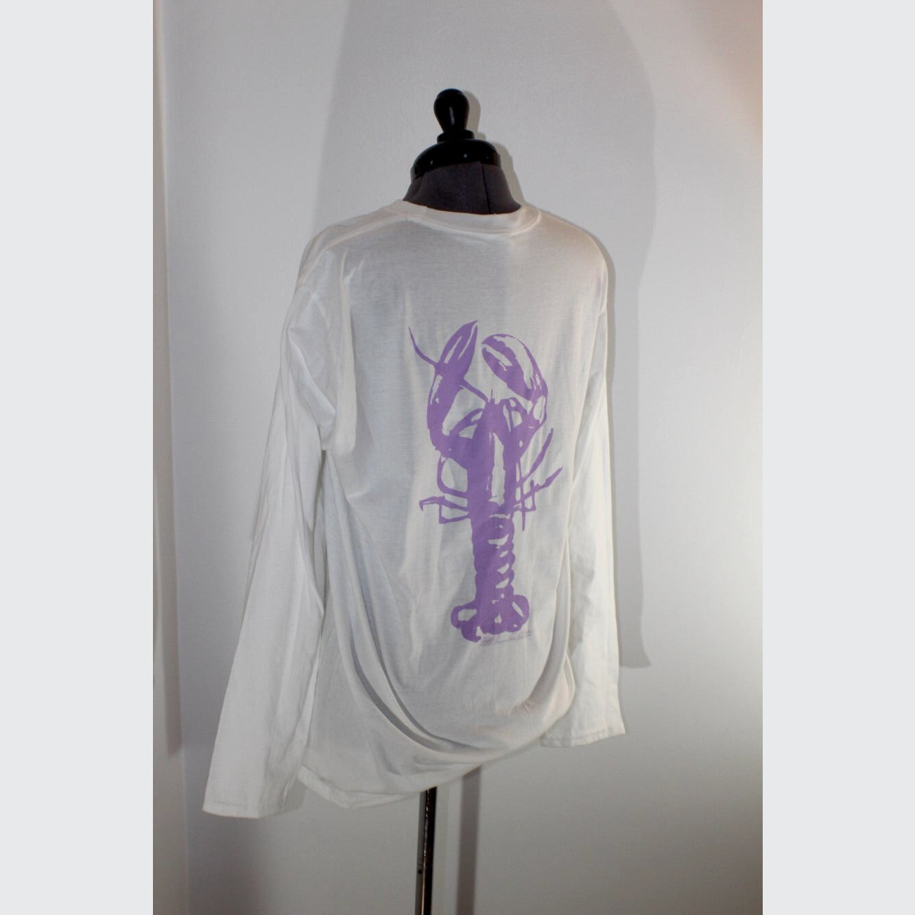 Lavender Lobster Longsleeve Tee - white lobster front and back