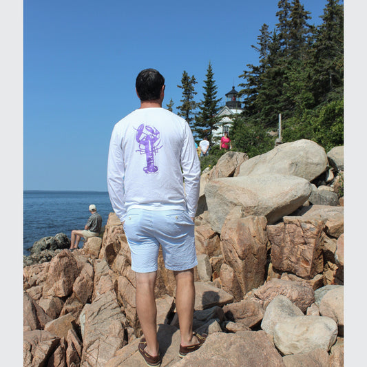 Lavender Lobster Longsleeve Tee - white lobster front and back